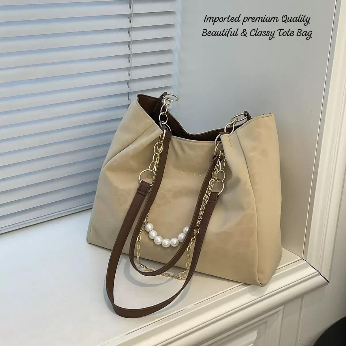 Imported premium Quality Very Beautiful & Classy Tote Bag & Pearl Kaychain