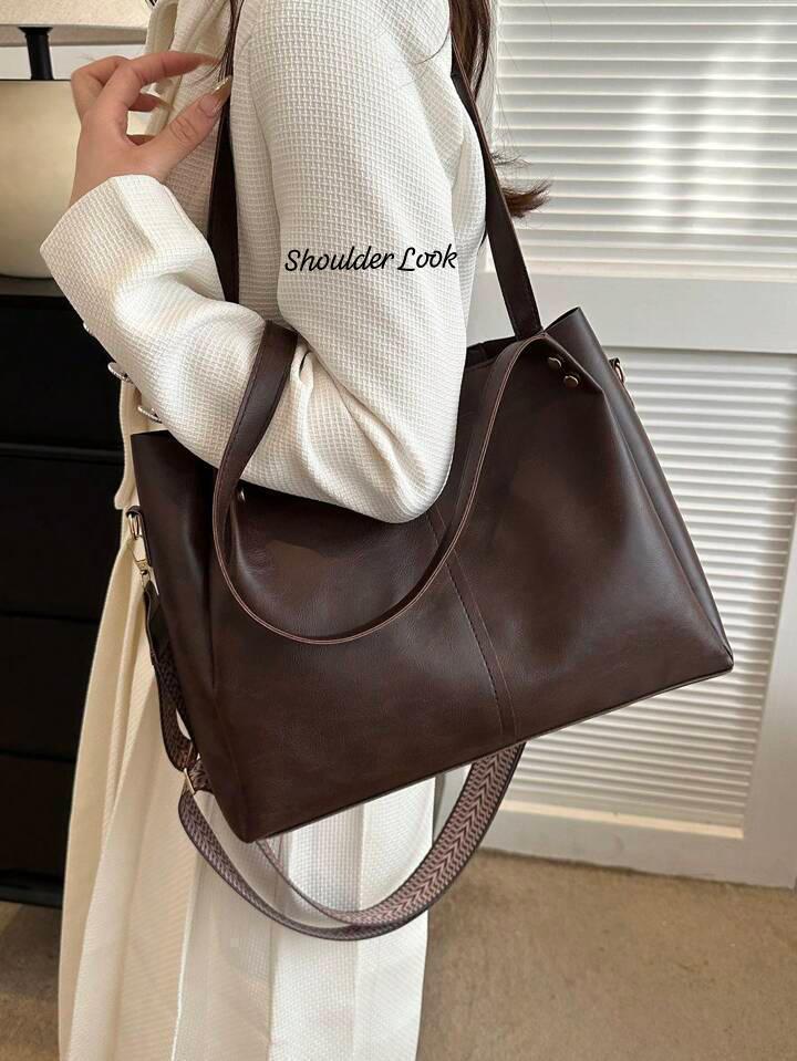 Very Cute & Classy Broad Belt Leather Look Tote Bag