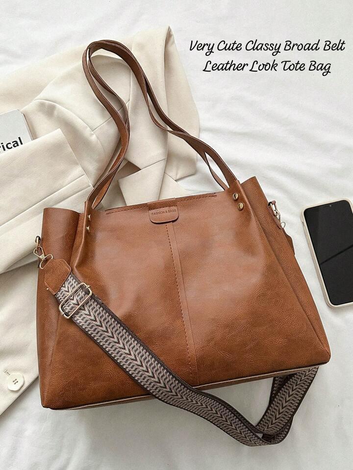 Very Cute & Classy Broad Belt Leather Look Tote Bag