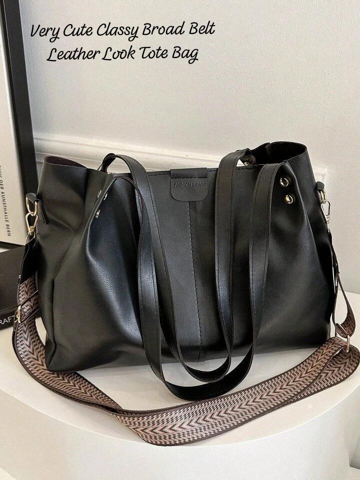 Very Cute & Classy Broad Belt Leather Look Tote Bag
