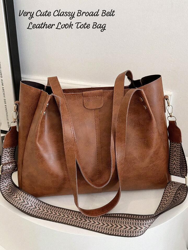 Very Cute & Classy Broad Belt Leather Look Tote Bag